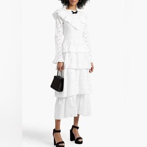 Batsheva White Ruffled Midi Dress